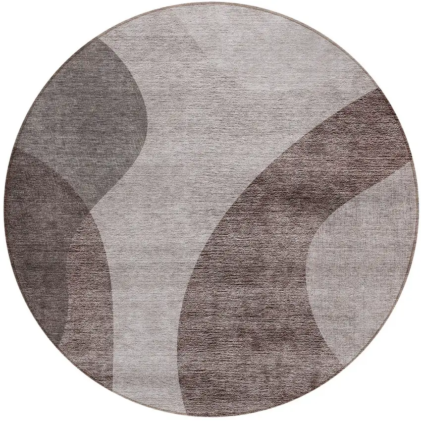 8' Brown Taupe And Beige Round Abstract Washable Indoor Outdoor Area Rug Photo 5