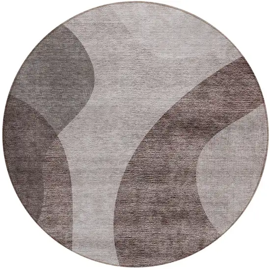 8' Brown Taupe And Beige Round Abstract Washable Indoor Outdoor Area Rug Photo 5