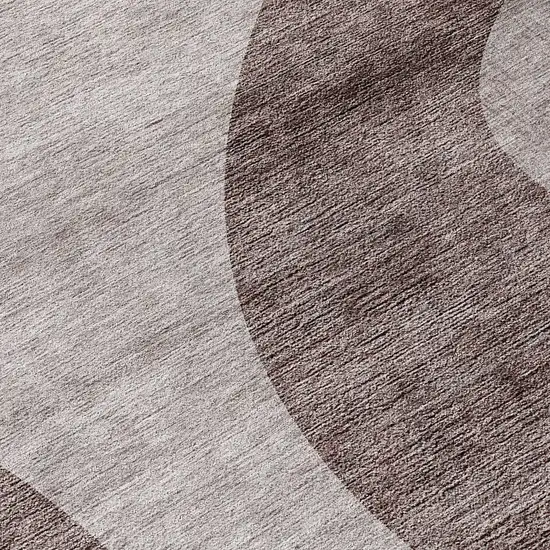 8' Brown Taupe And Beige Round Abstract Washable Indoor Outdoor Area Rug Photo 8