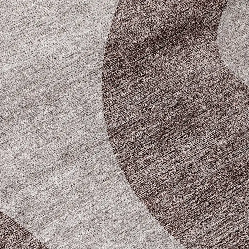 8' Brown Taupe And Beige Round Abstract Washable Indoor Outdoor Area Rug Photo 8