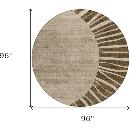 8' Brown Taupe And Beige Round Abstract Washable Indoor Outdoor Area Rug Photo 3