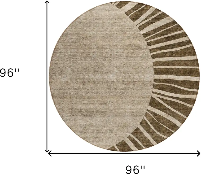 8' Brown Taupe And Beige Round Abstract Washable Indoor Outdoor Area Rug Photo 3