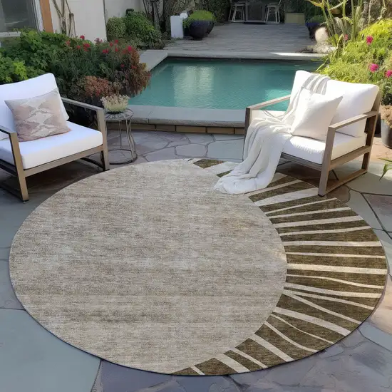 8' Brown Taupe And Beige Round Abstract Washable Indoor Outdoor Area Rug Photo 6