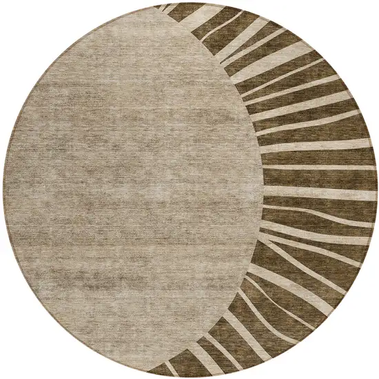 8' Brown Taupe And Beige Round Abstract Washable Indoor Outdoor Area Rug Photo 2