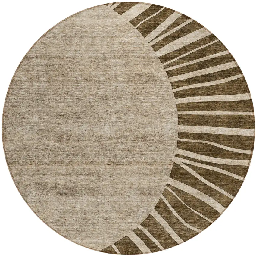 8' Brown Taupe And Beige Round Abstract Washable Indoor Outdoor Area Rug Photo 2