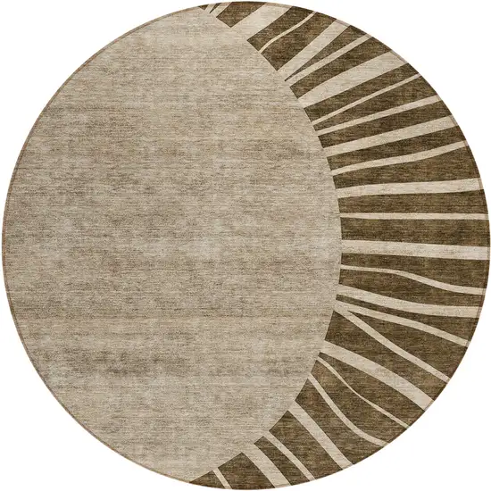 8' Brown Taupe And Beige Round Abstract Washable Indoor Outdoor Area Rug Photo 2