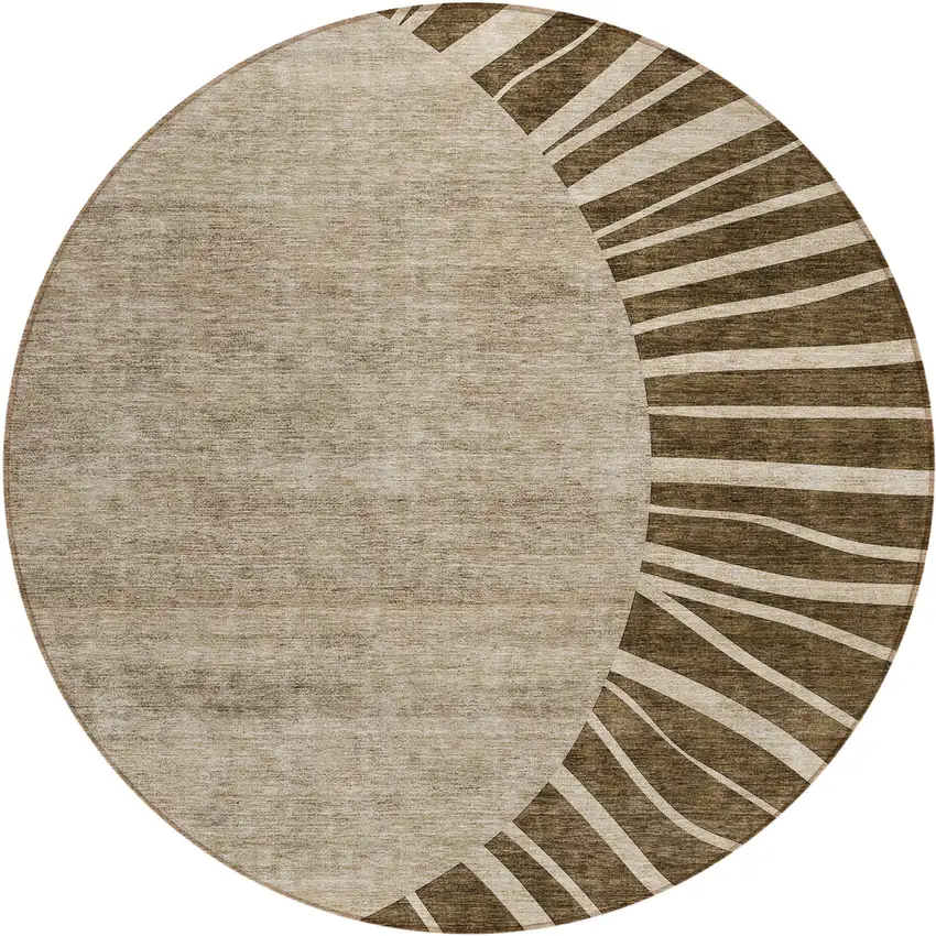 8' Brown Taupe And Beige Round Abstract Washable Indoor Outdoor Area Rug Photo 2