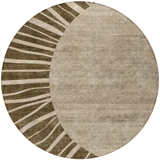 8' Brown Taupe And Beige Round Abstract Washable Indoor Outdoor Area Rug Photo 5