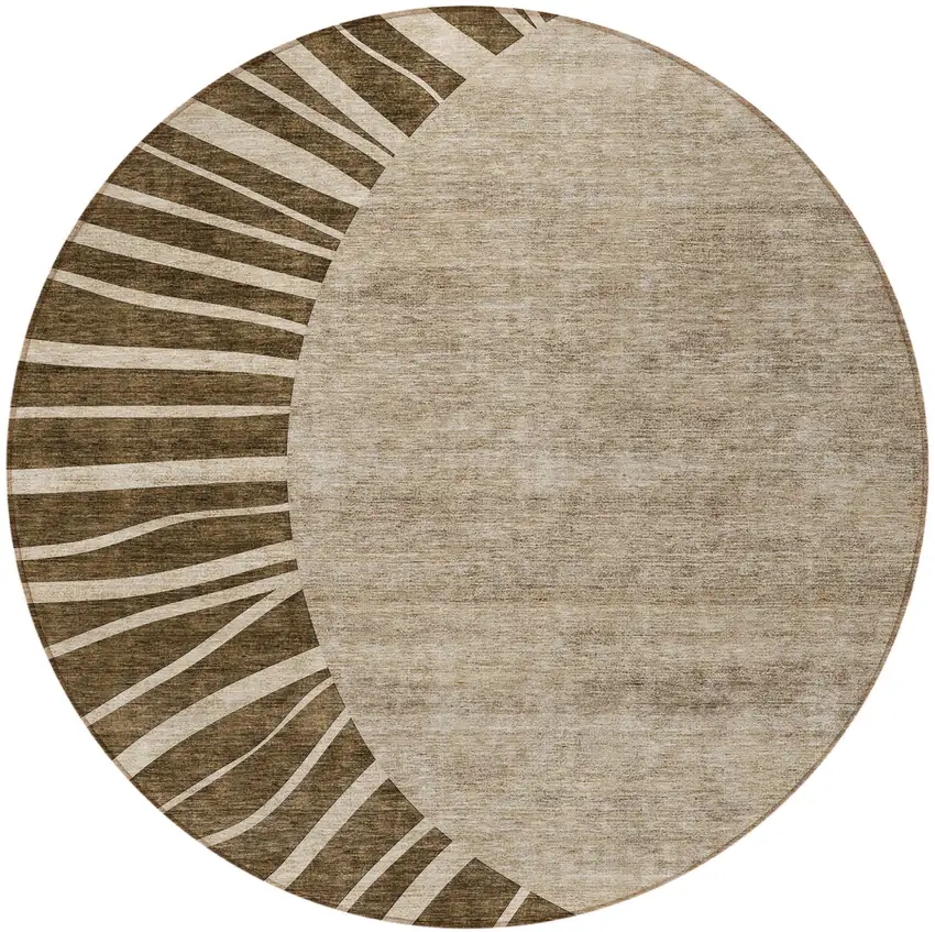 8' Brown Taupe And Beige Round Abstract Washable Indoor Outdoor Area Rug Photo 5