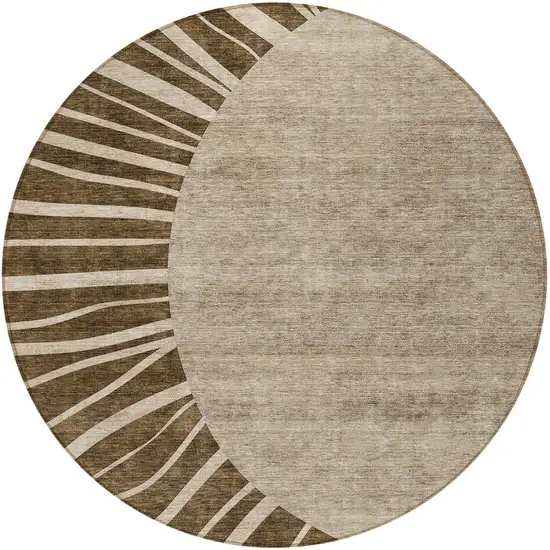 8' Brown Taupe And Beige Round Abstract Washable Indoor Outdoor Area Rug Photo 5