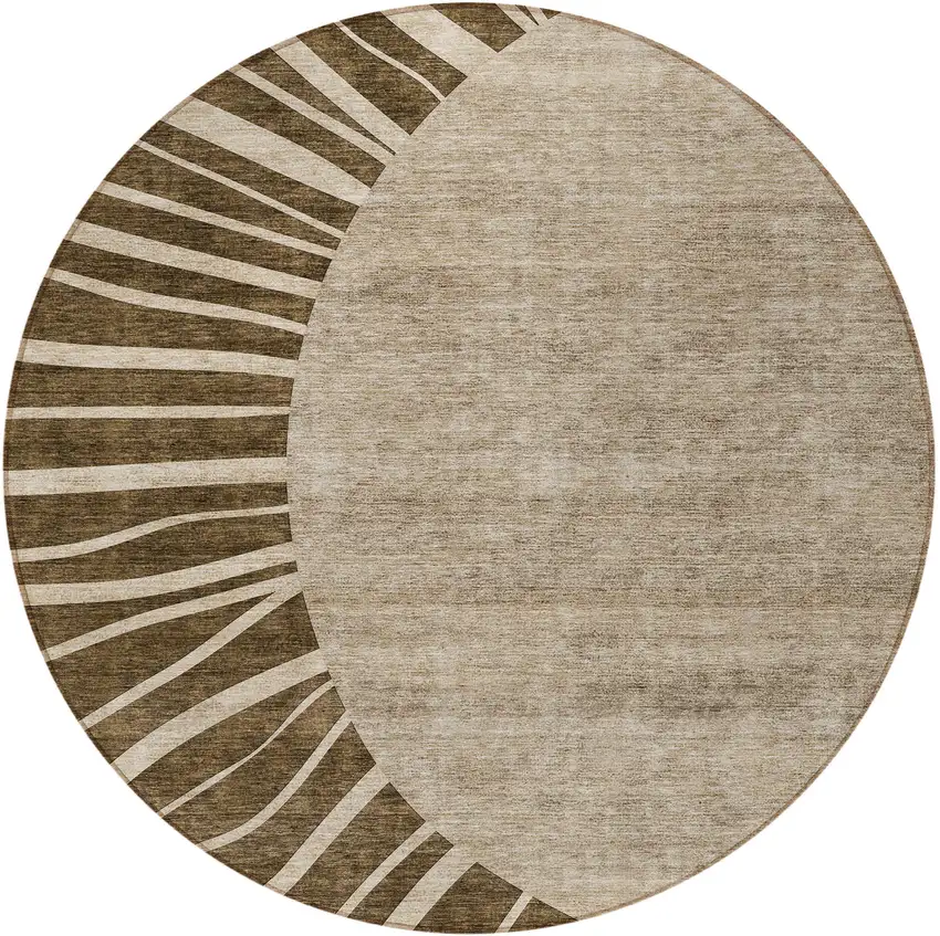 8' Brown Taupe And Beige Round Abstract Washable Indoor Outdoor Area Rug Photo 5