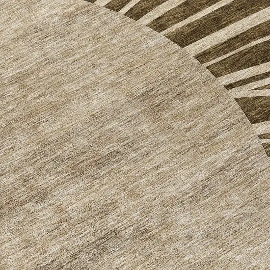 8' Brown Taupe And Beige Round Abstract Washable Indoor Outdoor Area Rug Photo 8