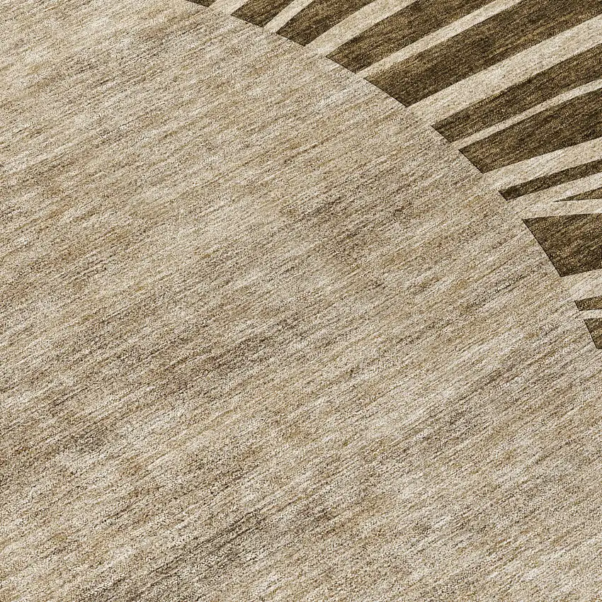 8' Brown Taupe And Beige Round Abstract Washable Indoor Outdoor Area Rug Photo 8