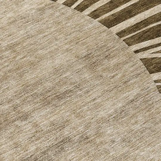 8' Brown Taupe And Beige Round Abstract Washable Indoor Outdoor Area Rug Photo 8