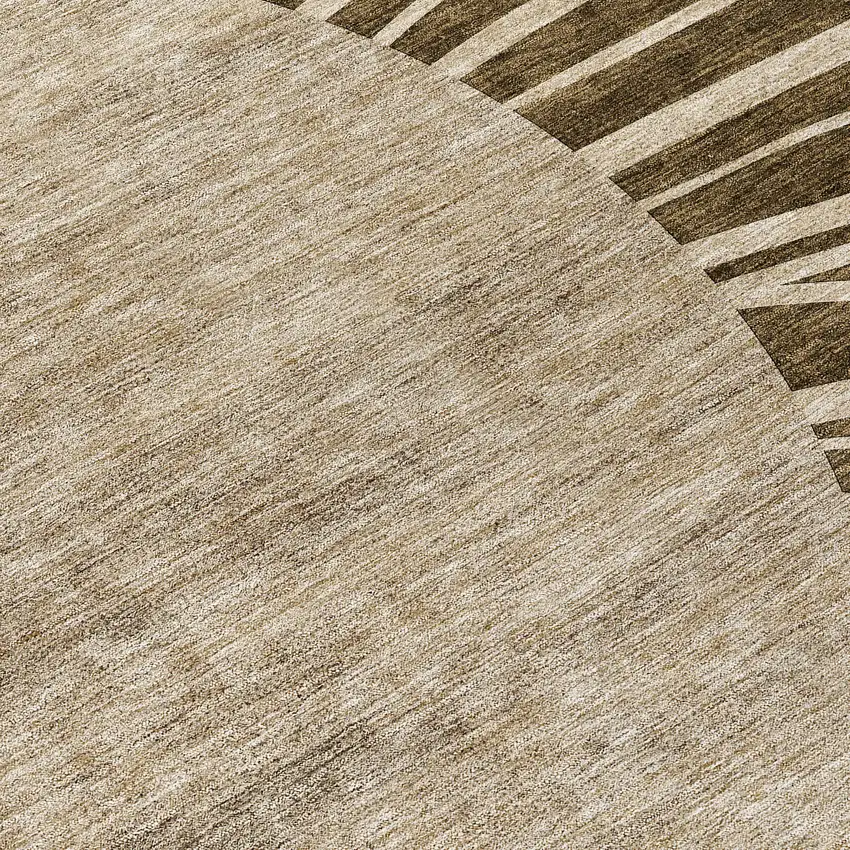 8' Brown Taupe And Beige Round Abstract Washable Indoor Outdoor Area Rug Photo 8