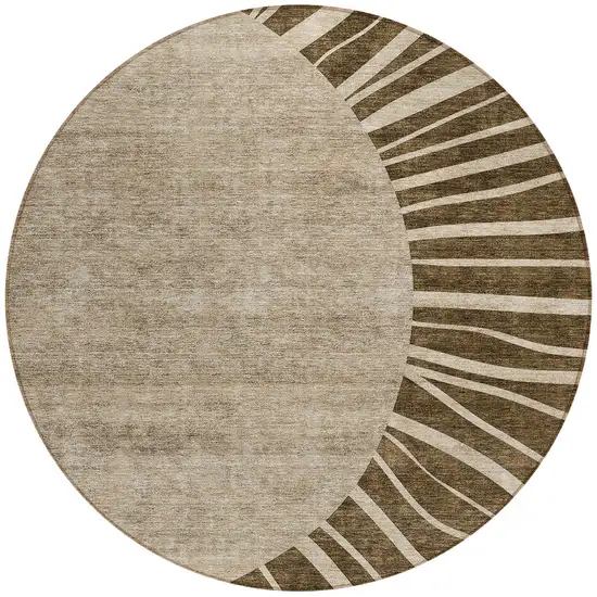8' Brown Taupe And Beige Round Abstract Washable Indoor Outdoor Area Rug Photo 4