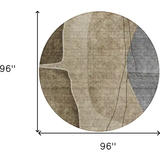 8' Brown Taupe And Beige Round Abstract Washable Indoor Outdoor Area Rug Photo 3