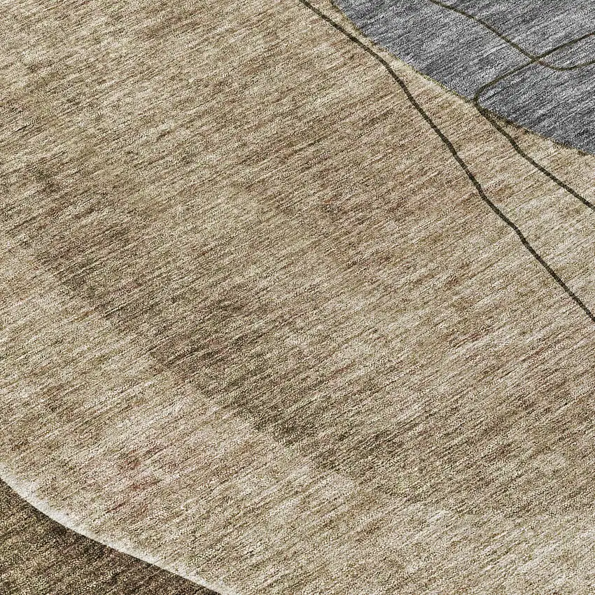 8' Brown Taupe And Beige Round Abstract Washable Indoor Outdoor Area Rug Photo 8