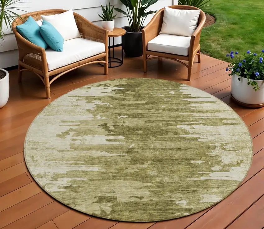 8' Brown Taupe And Beige Round Abstract Washable Indoor Outdoor Area Rug Photo 1