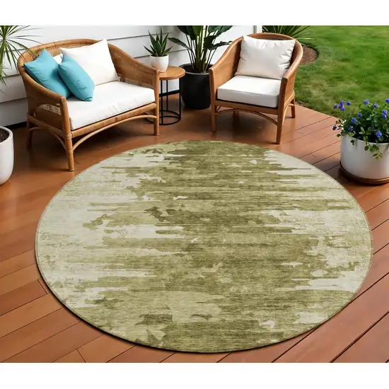 8' Brown Taupe And Beige Round Abstract Washable Indoor Outdoor Area Rug Photo 1
