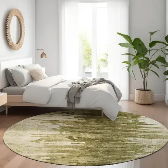 8' Brown Taupe And Beige Round Abstract Washable Indoor Outdoor Area Rug Photo 7