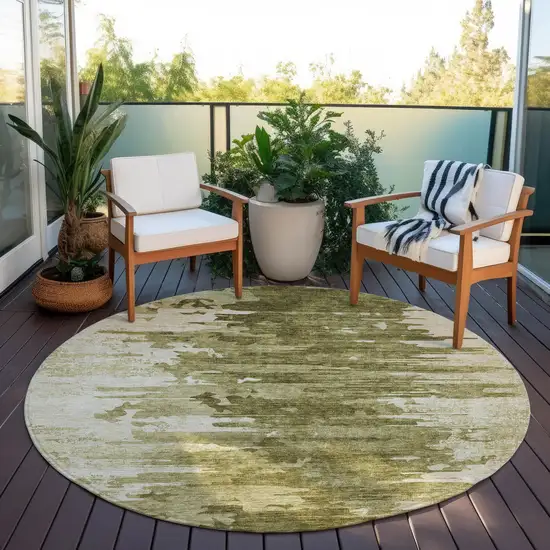 8' Brown Taupe And Beige Round Abstract Washable Indoor Outdoor Area Rug Photo 6