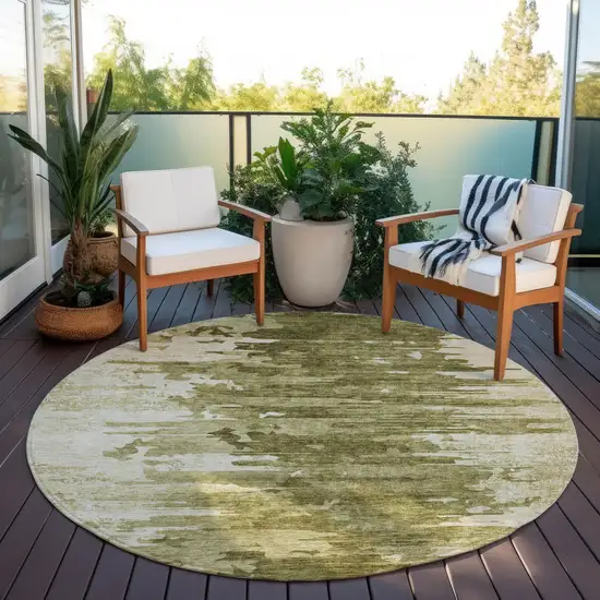8' Brown Taupe And Beige Round Abstract Washable Indoor Outdoor Area Rug Photo 6