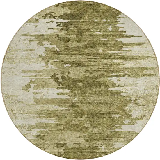 8' Brown Taupe And Beige Round Abstract Washable Indoor Outdoor Area Rug Photo 1