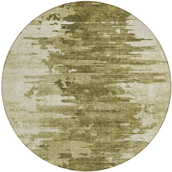 8' Brown Taupe And Beige Round Abstract Washable Indoor Outdoor Area Rug Photo 1