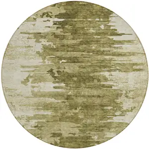 Photo of 8' Brown Taupe And Beige Round Abstract Washable Indoor Outdoor Area Rug