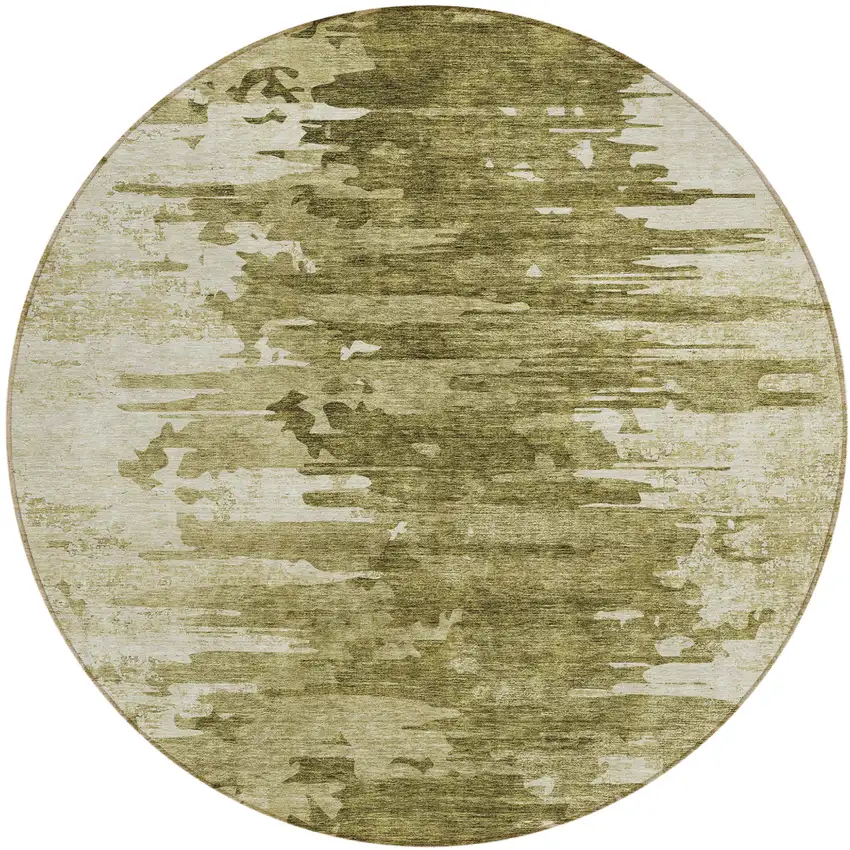 8' Brown Taupe And Beige Round Abstract Washable Indoor Outdoor Area Rug Photo 1