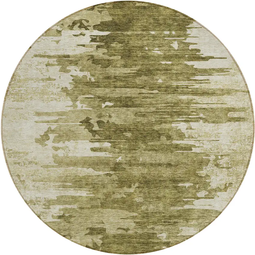 8' Brown Taupe And Beige Round Abstract Washable Indoor Outdoor Area Rug Photo 1