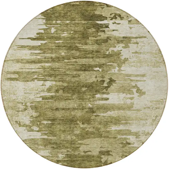 8' Brown Taupe And Beige Round Abstract Washable Indoor Outdoor Area Rug Photo 5