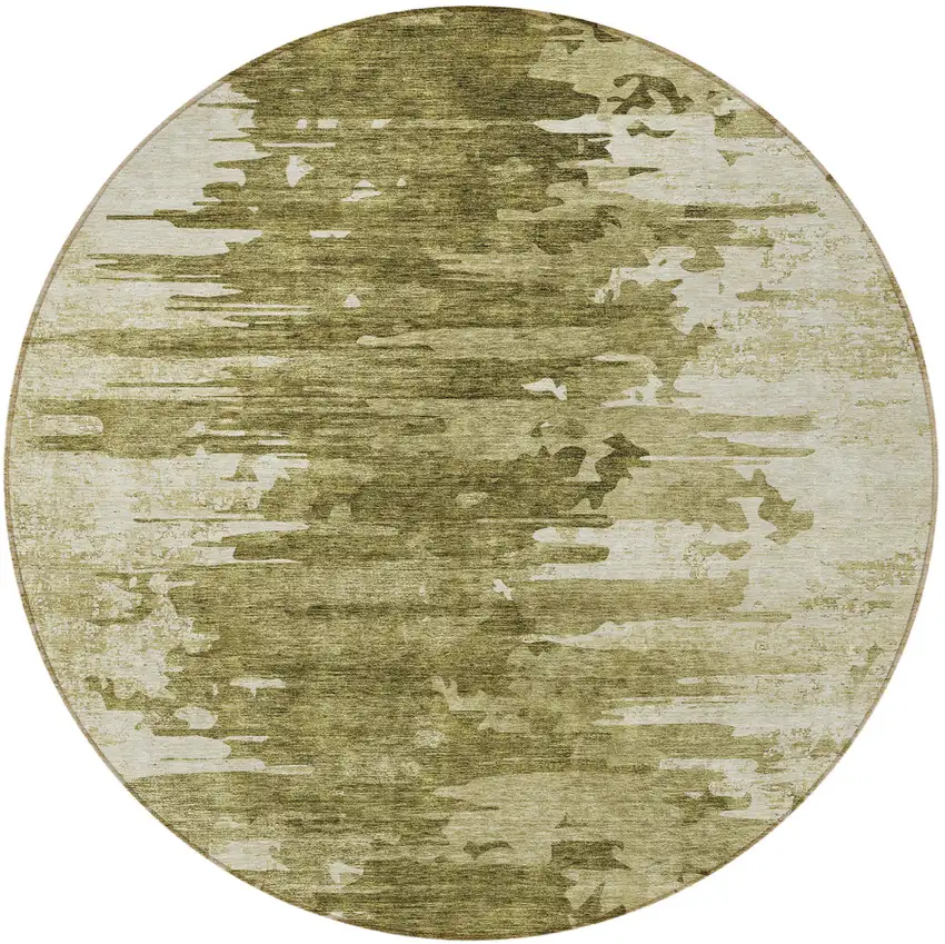 8' Brown Taupe And Beige Round Abstract Washable Indoor Outdoor Area Rug Photo 5