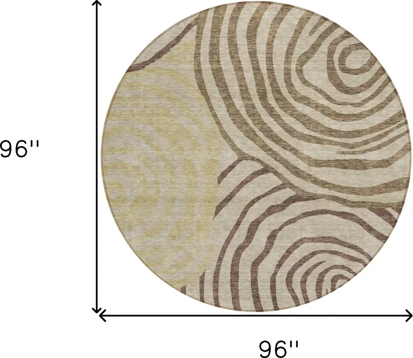 8' Brown Taupe And Beige Round Abstract Washable Indoor Outdoor Area Rug Photo 9