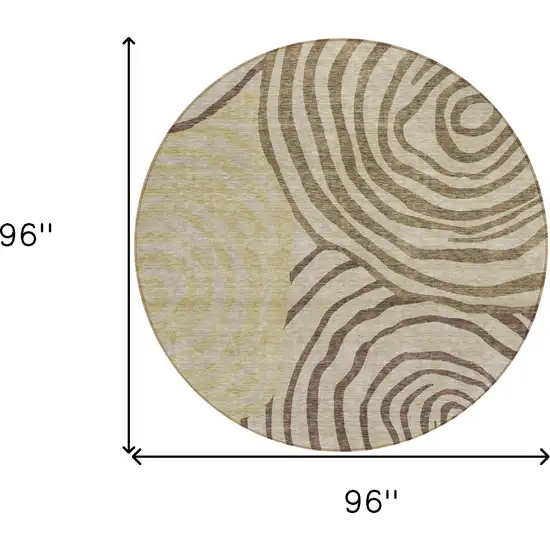 8' Brown Taupe And Beige Round Abstract Washable Indoor Outdoor Area Rug Photo 9