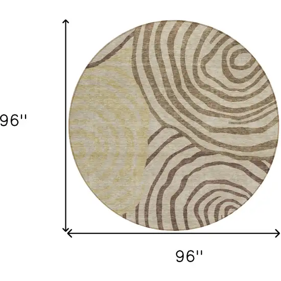 8' Brown Taupe And Beige Round Abstract Washable Indoor Outdoor Area Rug Photo 9