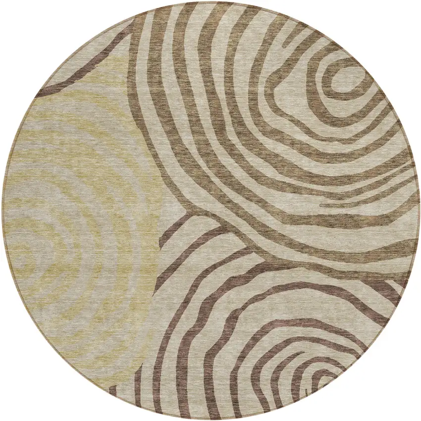 8' Brown Taupe And Beige Round Abstract Washable Indoor Outdoor Area Rug Photo 1