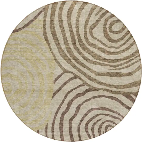 8' Brown Taupe And Beige Round Abstract Washable Indoor Outdoor Area Rug Photo 1