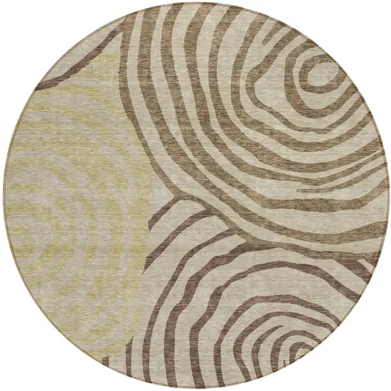 8' Brown Taupe And Beige Round Abstract Washable Indoor Outdoor Area Rug Photo 1