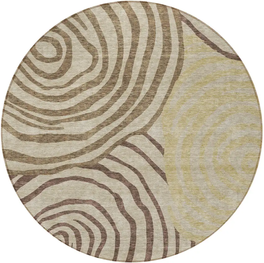 8' Brown Taupe And Beige Round Abstract Washable Indoor Outdoor Area Rug Photo 6