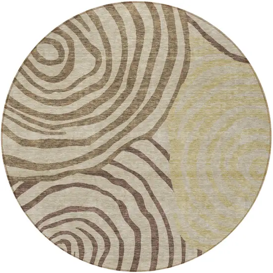 8' Brown Taupe And Beige Round Abstract Washable Indoor Outdoor Area Rug Photo 6