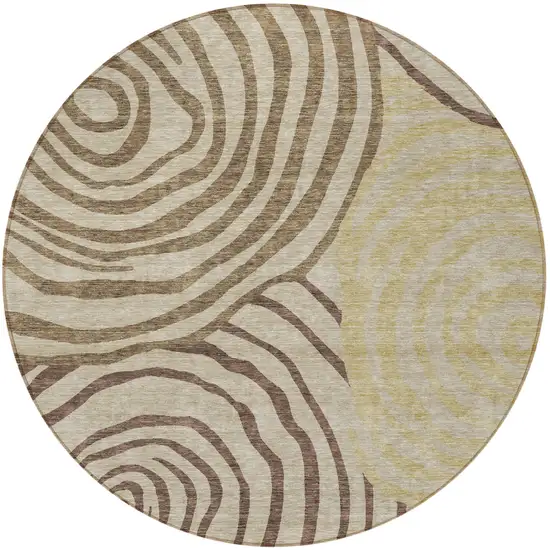 8' Brown Taupe And Beige Round Abstract Washable Indoor Outdoor Area Rug Photo 6