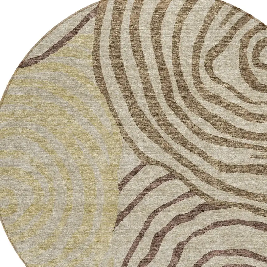 8' Brown Taupe And Beige Round Abstract Washable Indoor Outdoor Area Rug Photo 5