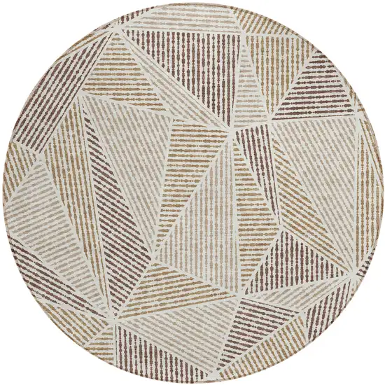 8' Brown Taupe And Beige Round Geometric Washable Indoor Outdoor Area Rug Photo 2