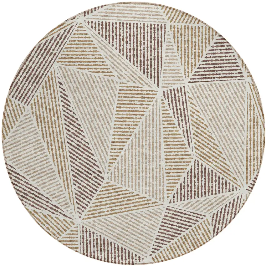 8' Brown Taupe And Beige Round Geometric Washable Indoor Outdoor Area Rug Photo 2
