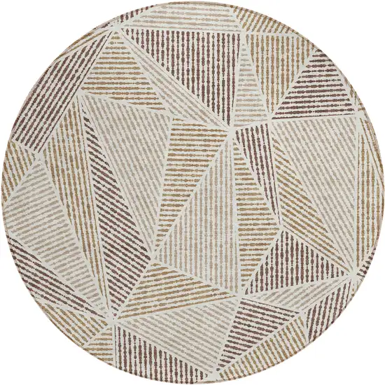 8' Brown Taupe And Beige Round Geometric Washable Indoor Outdoor Area Rug Photo 2