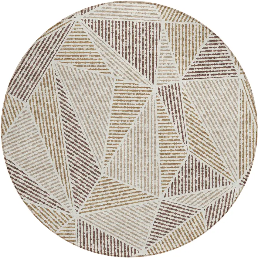 8' Brown Taupe And Beige Round Geometric Washable Indoor Outdoor Area Rug Photo 2