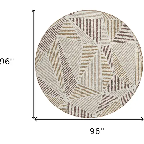 8' Brown Taupe And Beige Round Geometric Washable Indoor Outdoor Area Rug Photo 3