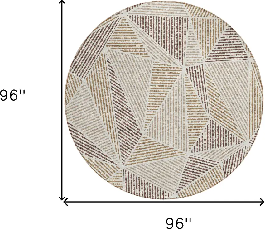 8' Brown Taupe And Beige Round Geometric Washable Indoor Outdoor Area Rug Photo 3